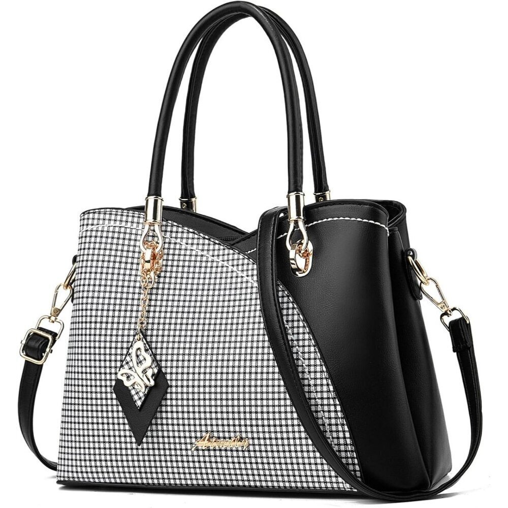Women’s Tp Gz Balck PU Leather Tote Satchel | Crossbody Shoulder Handbag